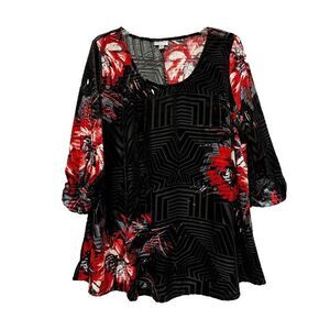 Avenue Womens Floral Velvet Burnout Top 18/20 Black Red‎ Rose Whimsigoth Witchy